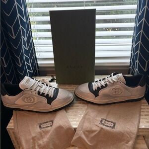 New Gucci Mac 80 Distressed Black and White Men’s Leather Sneakers size 13